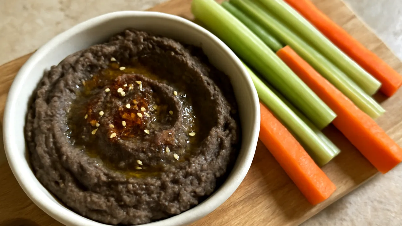 Hummus di ceci neri con bastoncini di sedano e carote"