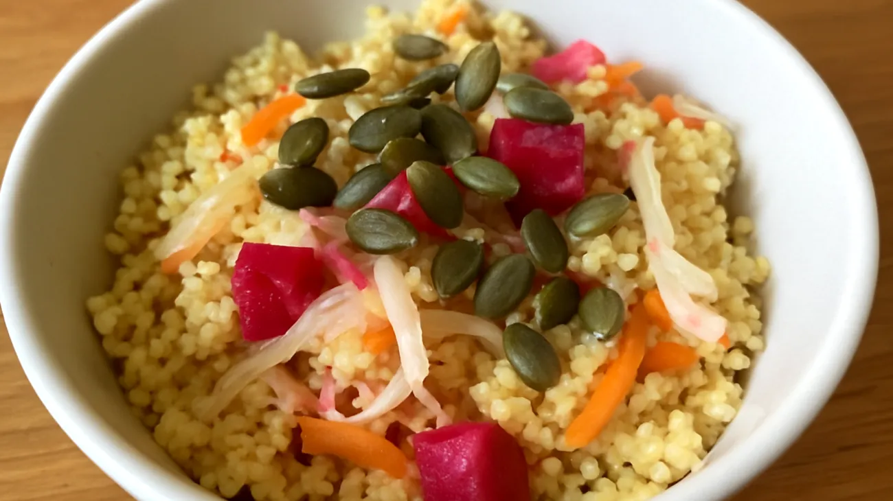 Insalata di miglio con verdure fermentate e semi di zucca"