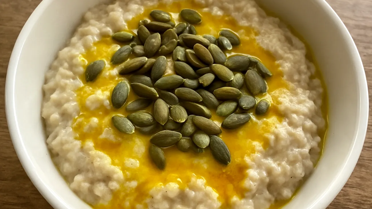 Porridge di avena con semi di zucca e latte dorato"