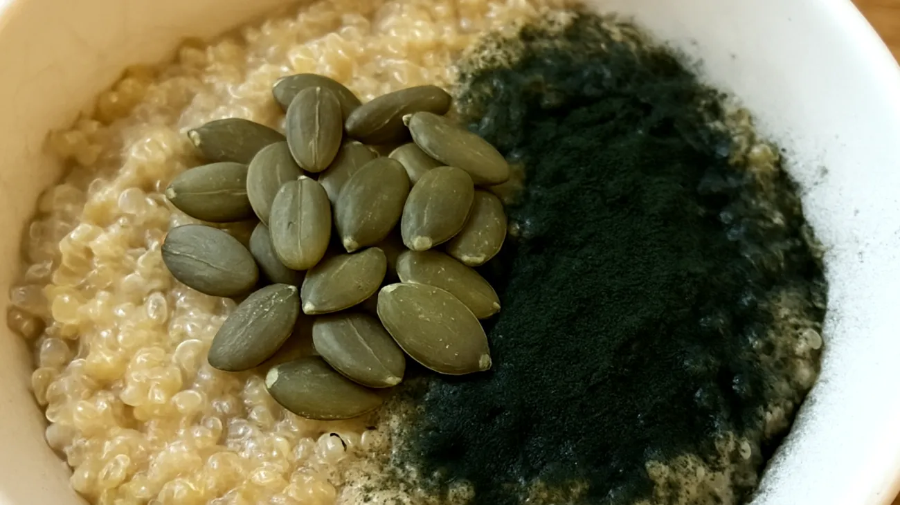 Porridge di quinoa con semi di zucca e spirulina"