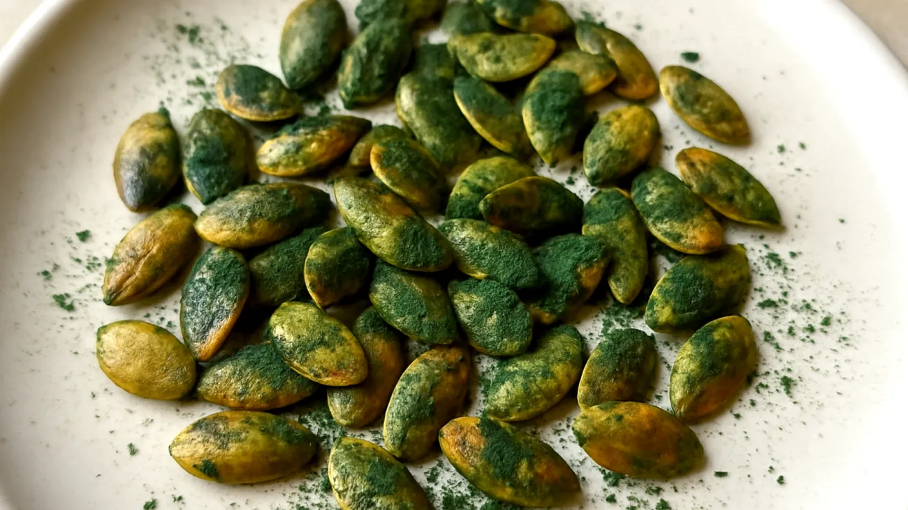 Semi di zucca tostati con spirulina in polvere"